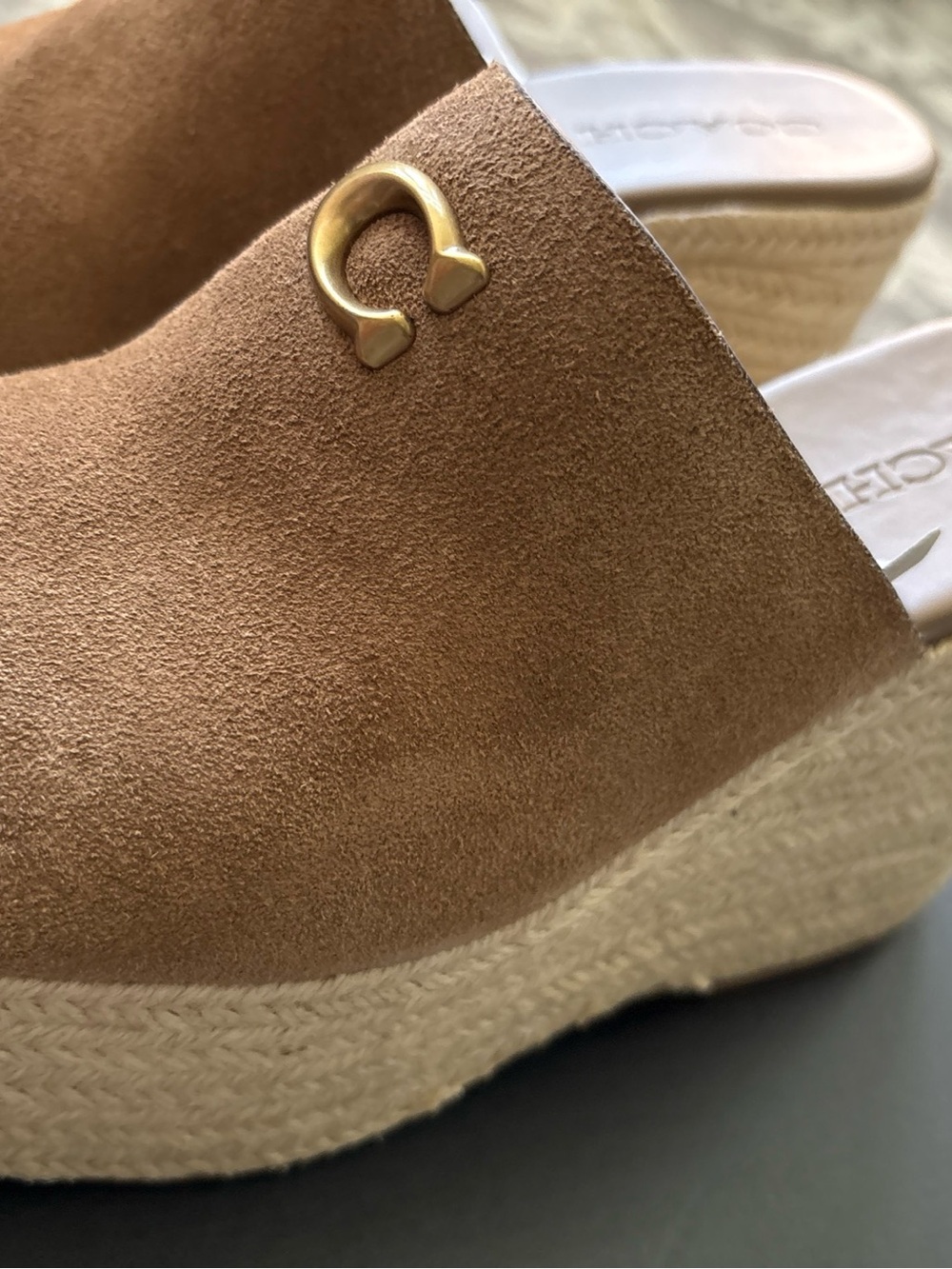 COACH Signature Suede Logo Espadrille Platform Wedge Slide Sandals Size-9.5 New - Picture 4 of 13